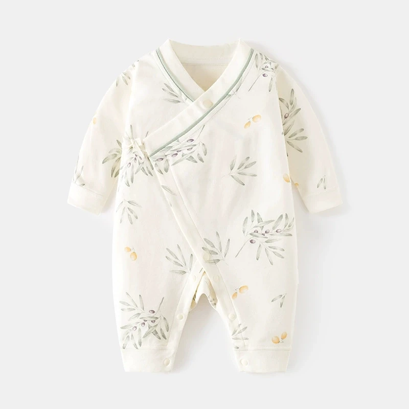 Mameluco de algodón para bebé niña – Cuello en V con estampado primaveral
