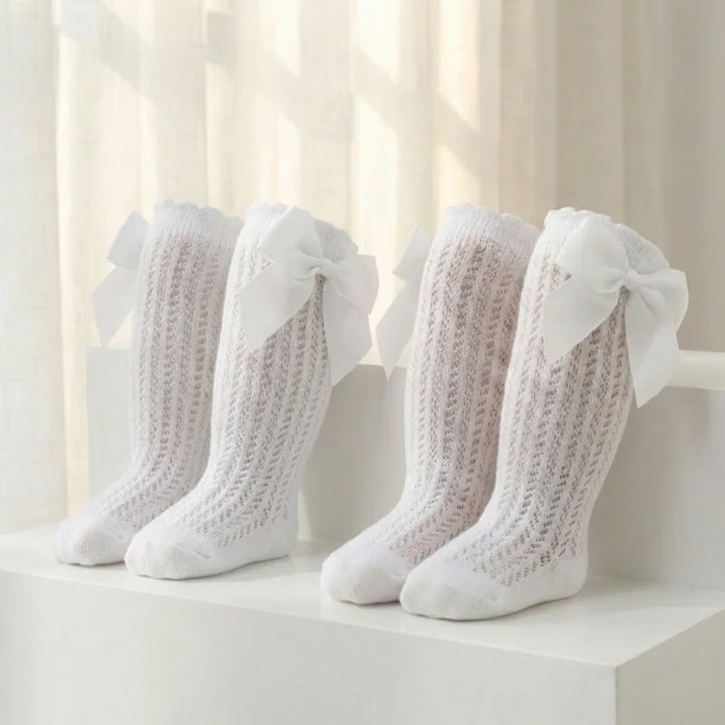 Calcetines de bebé niña hasta la rodilla algodón veraniego con lazo - imagen 3