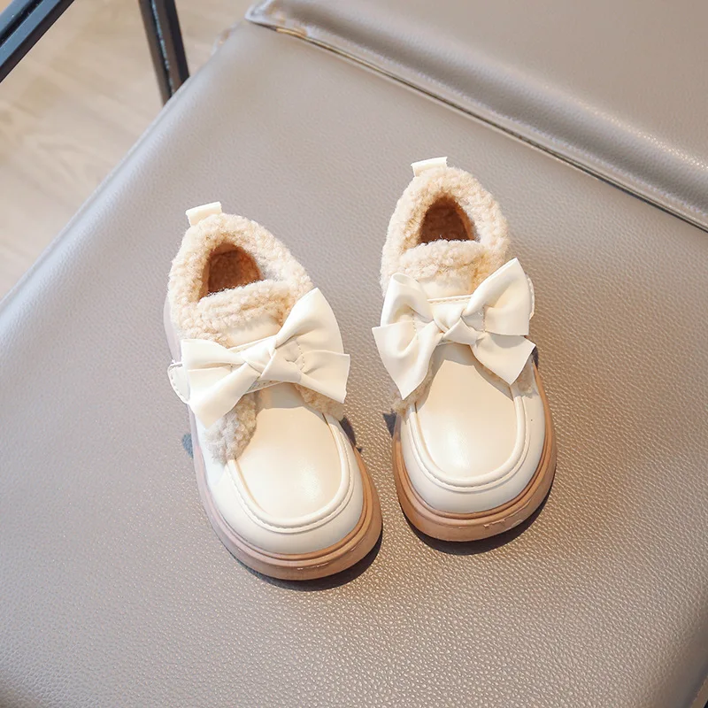 Zapatos de invierno para niños – Mocasines de cuero con lazo y suela gruesa - imagen 3