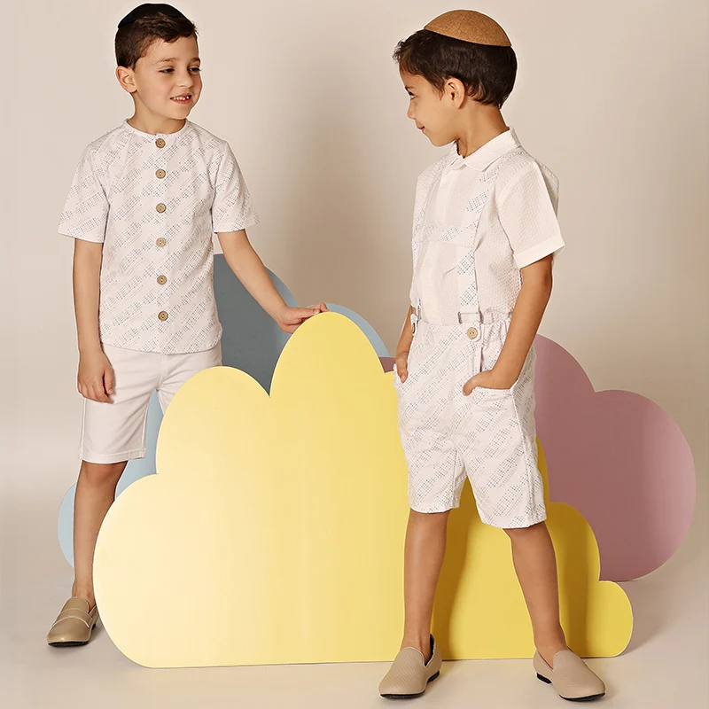Conjunto infantil azul elegante para verano – Camisa de vestir y pants - imagen 4