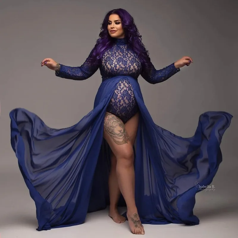 Vestido de maternidad maxi en gasa con abertura alta para fotos - imagen 5