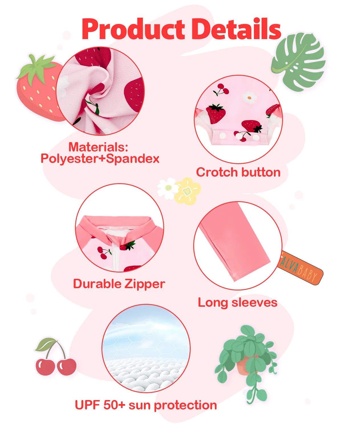 Traje de baño niña ALVABABY manga larga con protección solar UPF - imagen 3