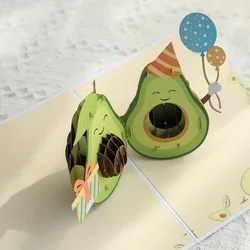 Tarjeta cumpleaños niños – Diseño 3D aguacate para fiestas