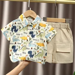 Conjunto verano bebé niño de algodón dinosaurio con pantalón corto