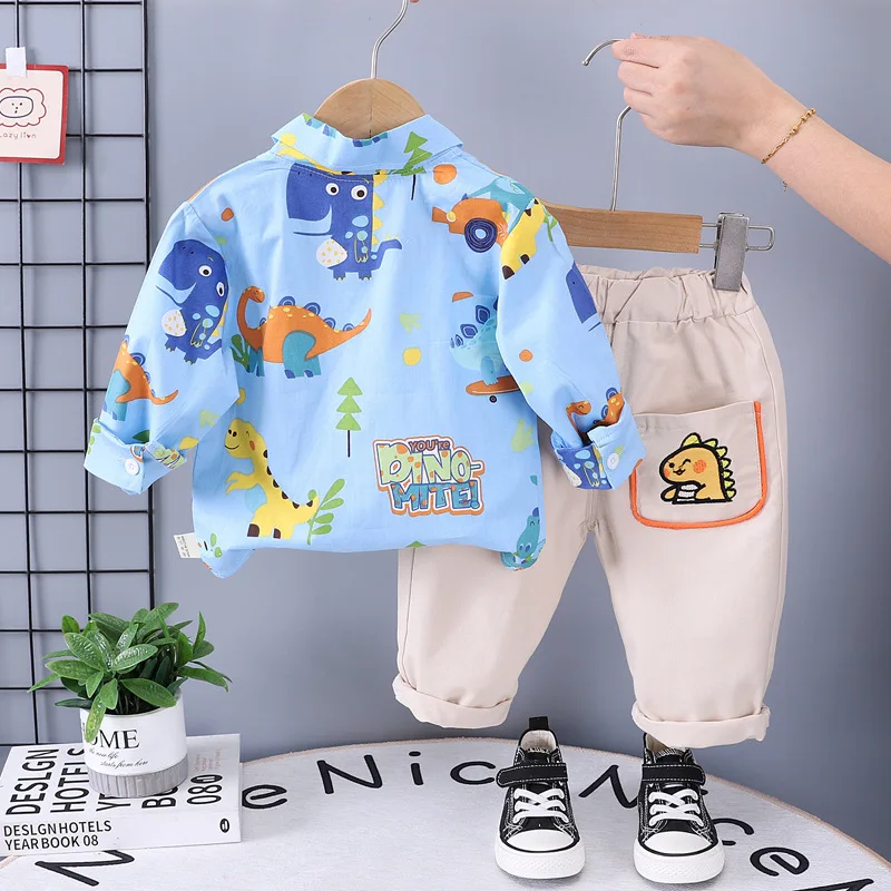 Conjunto bebé otoño: chándal con dibujos animados, camisa y pantalones