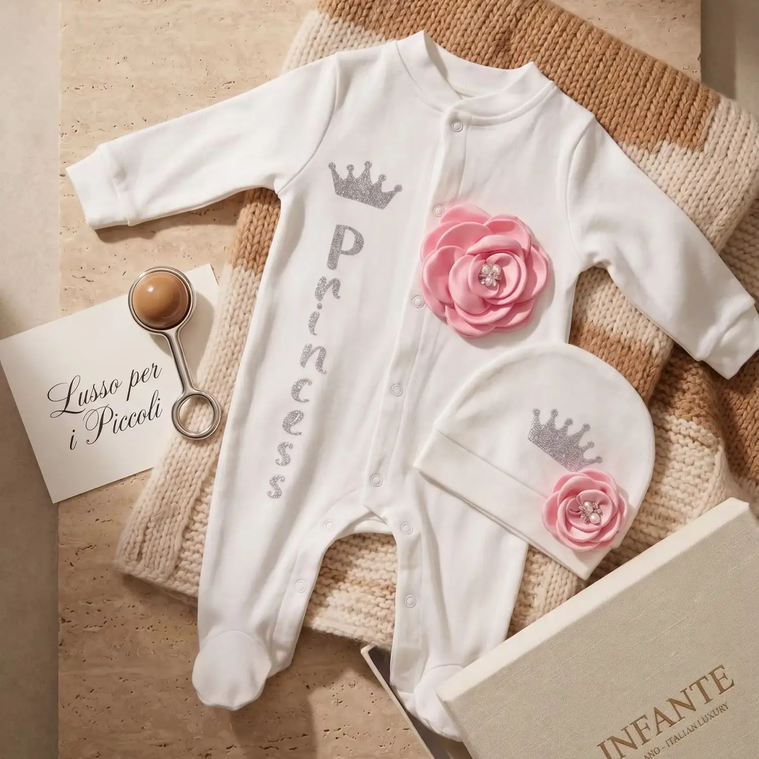 Conjunto de bautizo para bebé niña de algodón blanco con corona - imagen 2
