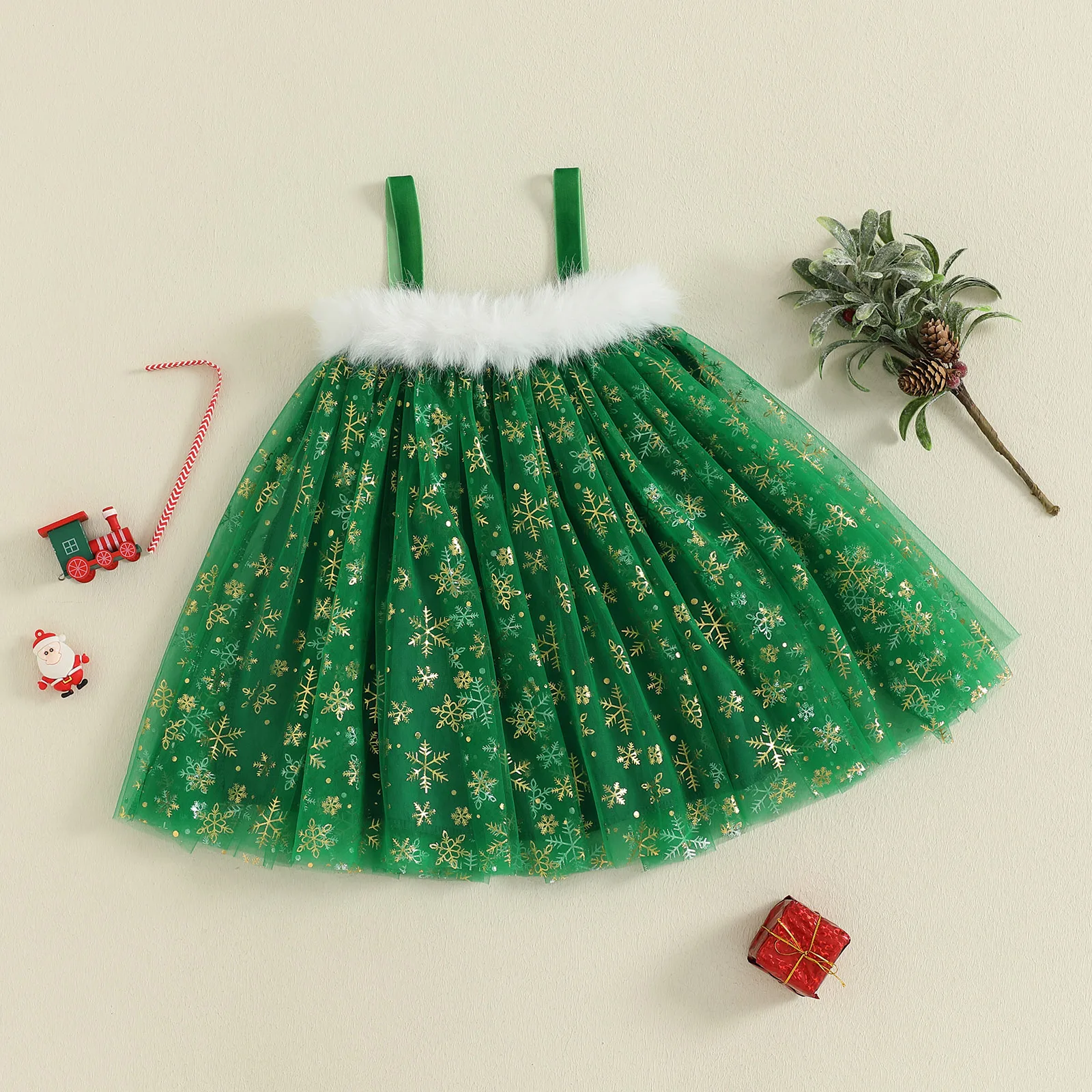Tregren vestido de Navidad sin mangas de tul patchwork estampado árbol - imagen 2