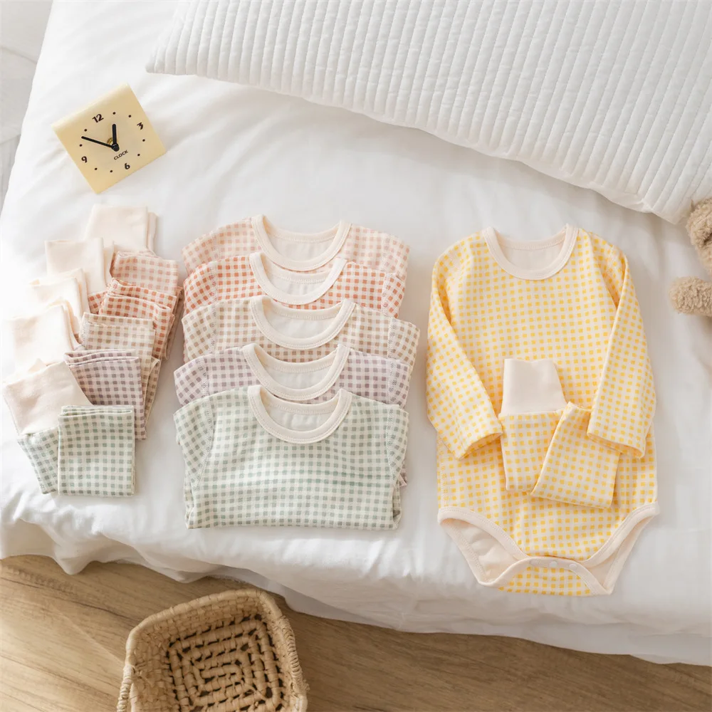 MILANCEL Conjunto de pijamas para bebé niña de mono a cuadros - imagen 2