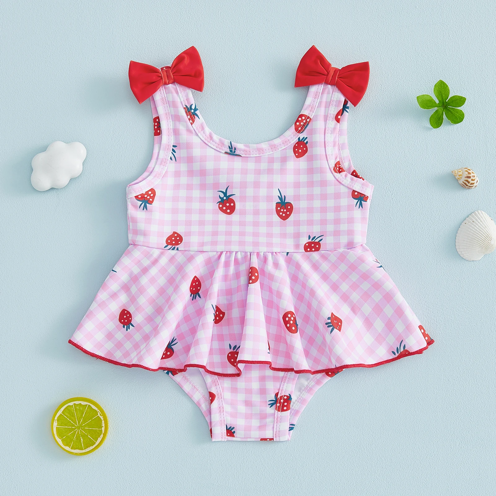 Traje de baño niña estampado de fresa con falda y volantes - imagen 3