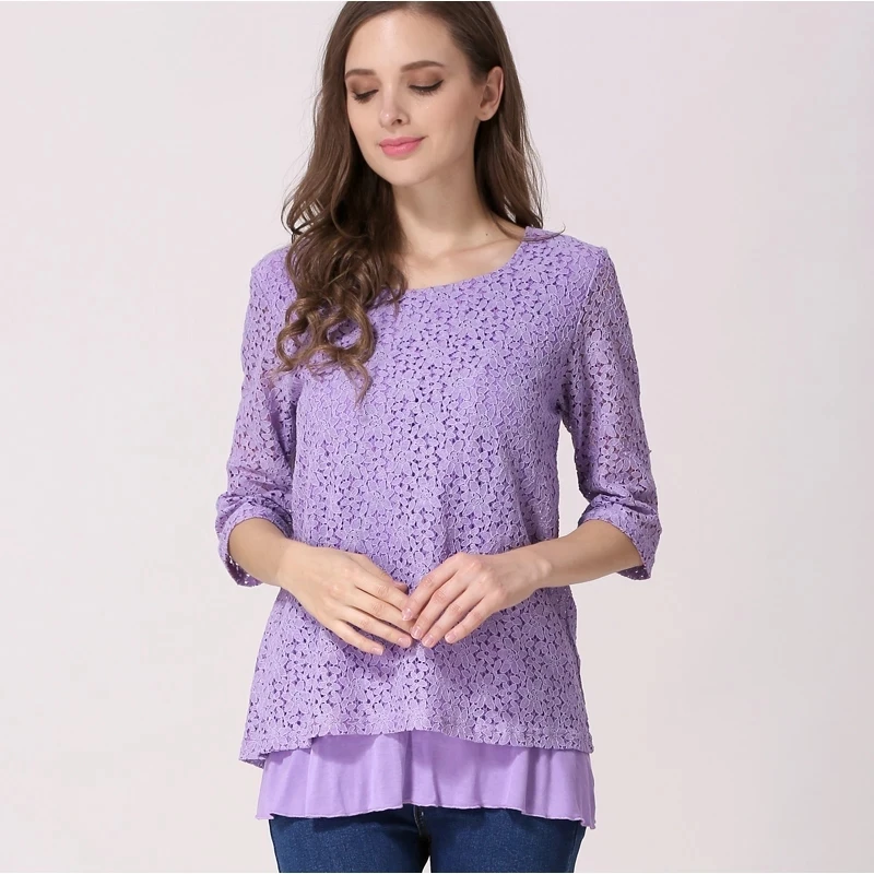 Camiseta de lactancia de encaje suave para embarazadas primavera - imagen 4