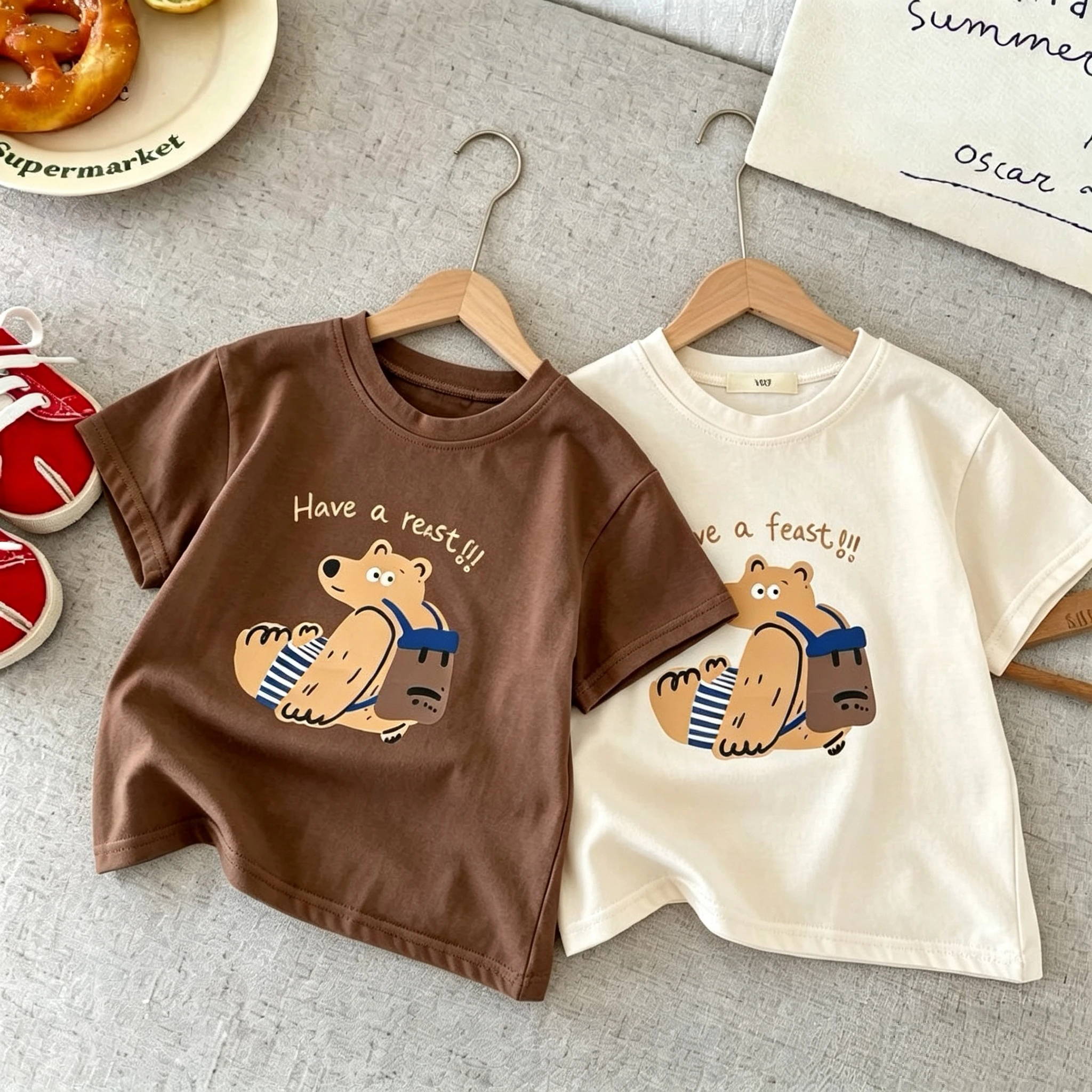Camiseta infantil de manga corta con estampado de dibujos animados