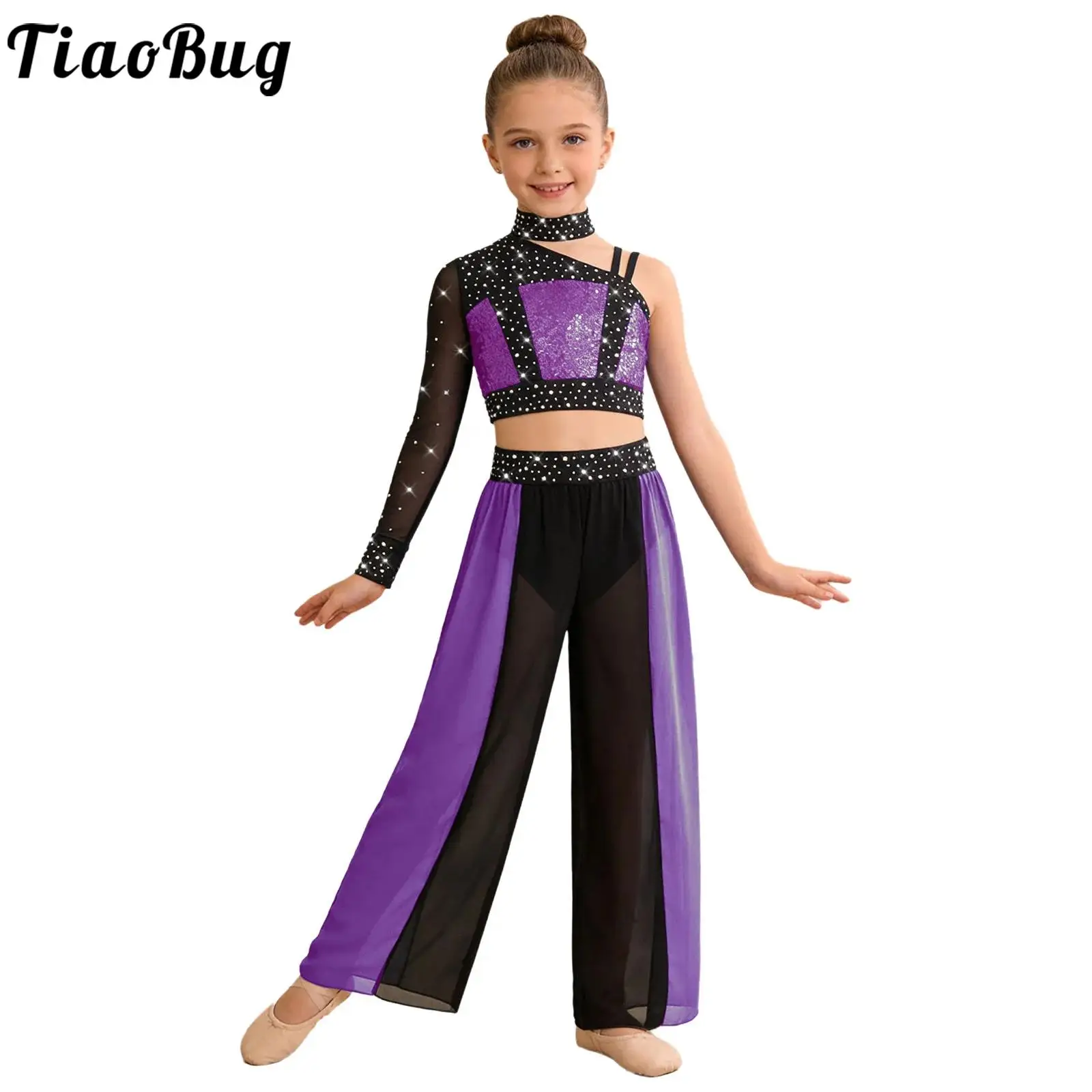 Disfraz de ballet para niñas: top malla con pedrería y pantalón gasa - imagen 4