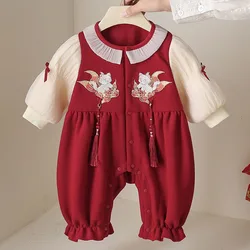 Mono bebé de manga larga con lazo y bordado estilo chino para niña