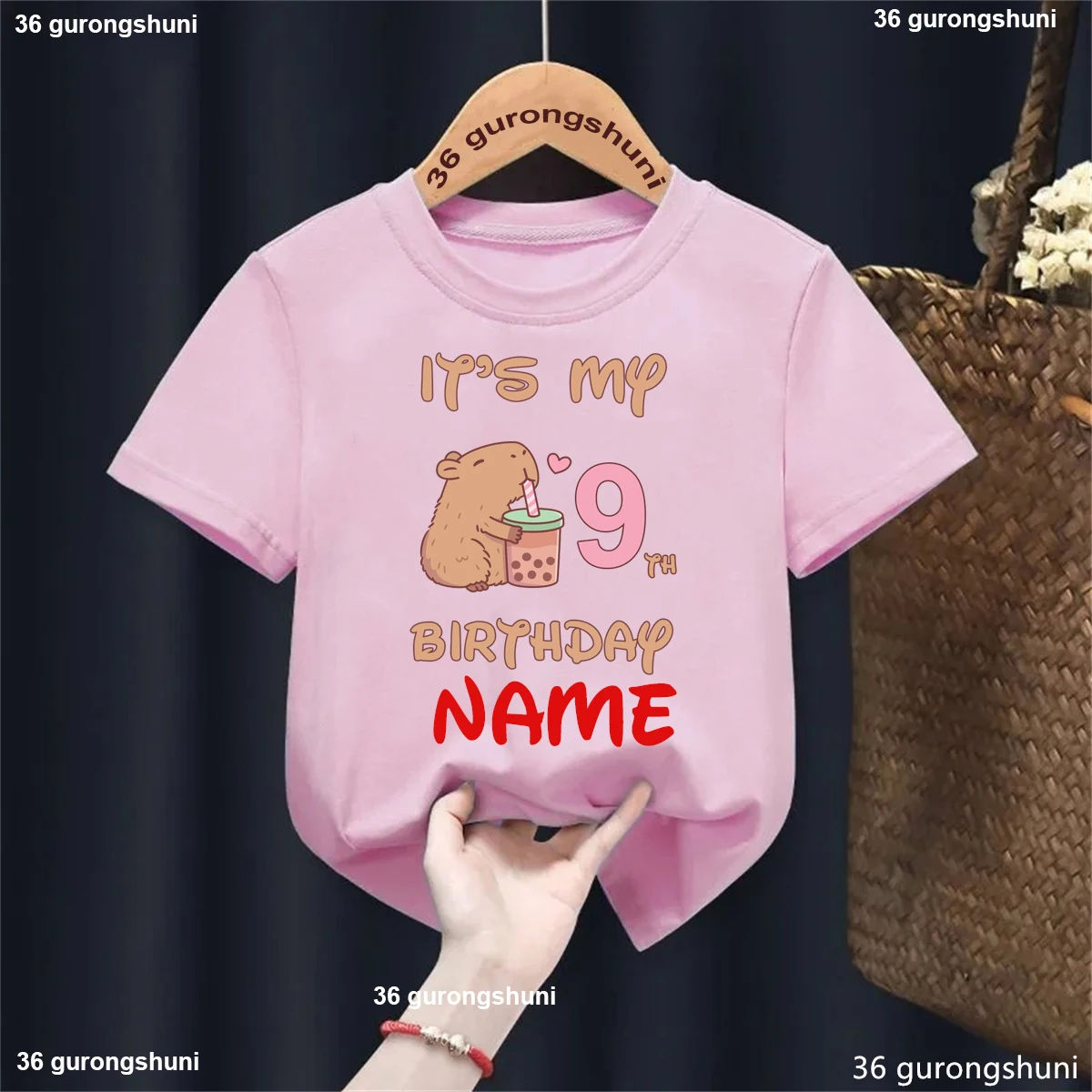 Camiseta infantil de algodón con capibaras – Nombre personalizado - imagen 5