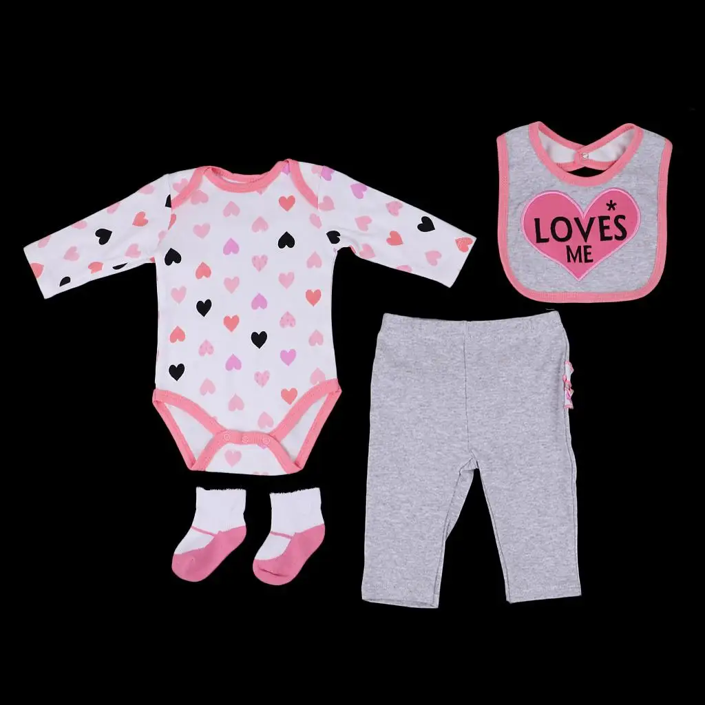 Conjunto de ropa para muñecas bebé rosa y gris de tela suave - imagen 2