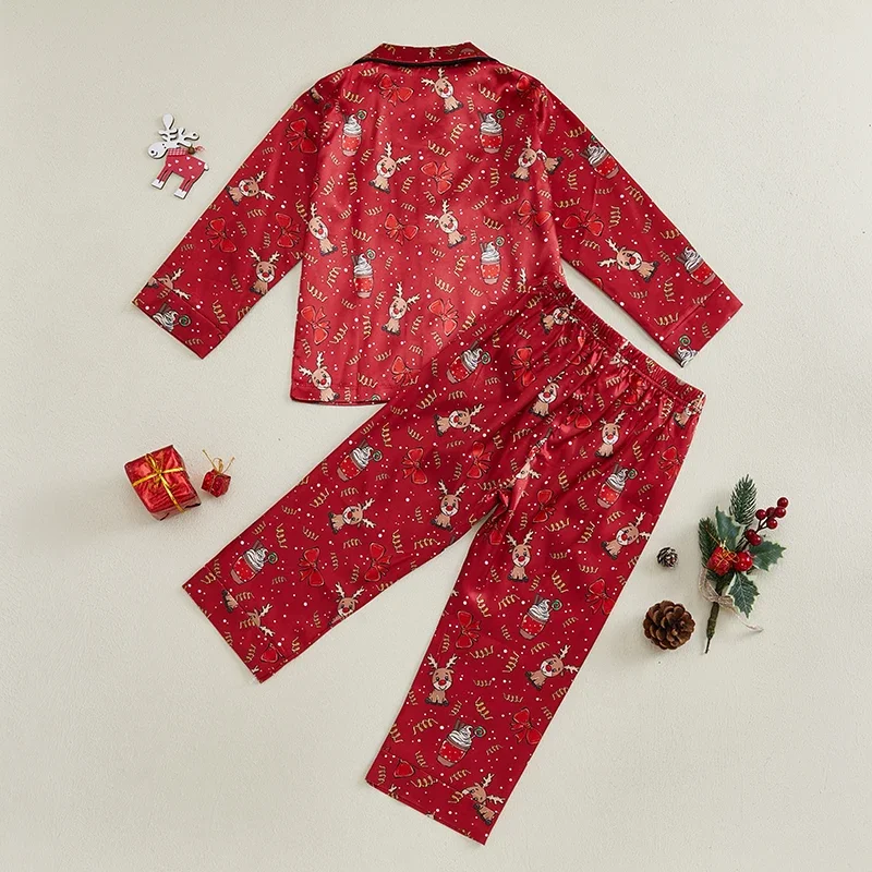 VISgogo Pijamas navideños niña con lazo y cintura elástica - imagen 4