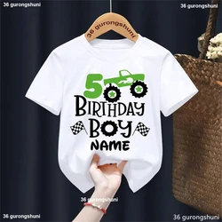 Camiseta personalizada de coche monstruo con nombre para cumpleaños