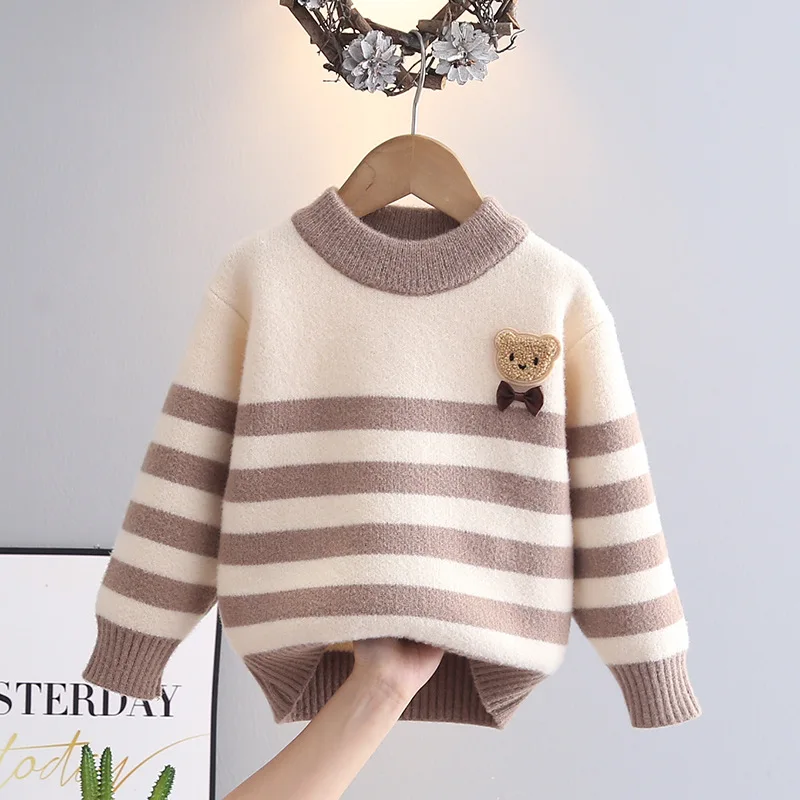 Jersey de punto grueso a rayas para niños – Abrigo cálido para otoño e invierno