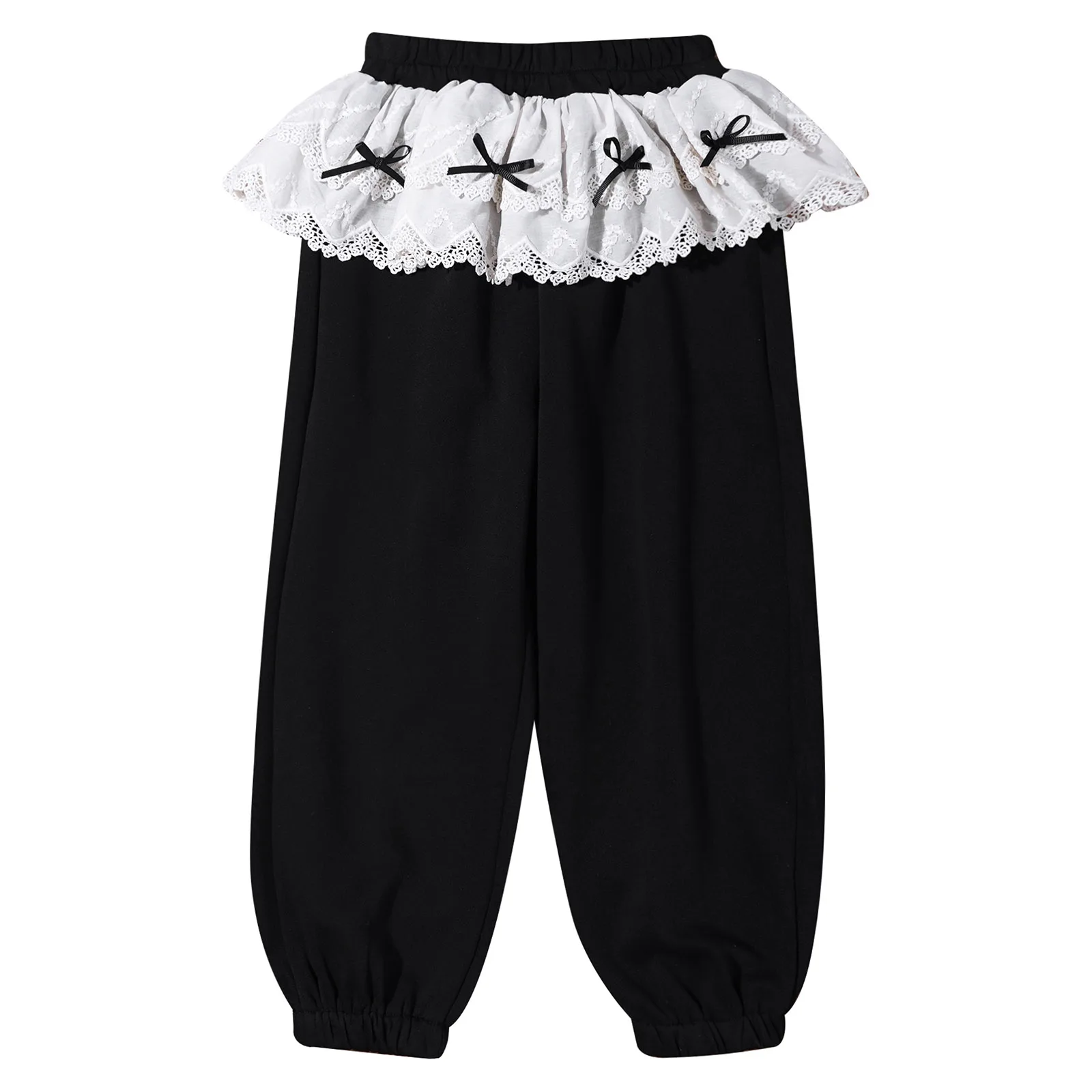 Pantalón chándal niña estilo Y2K con peplum de encaje y lazo - imagen 2
