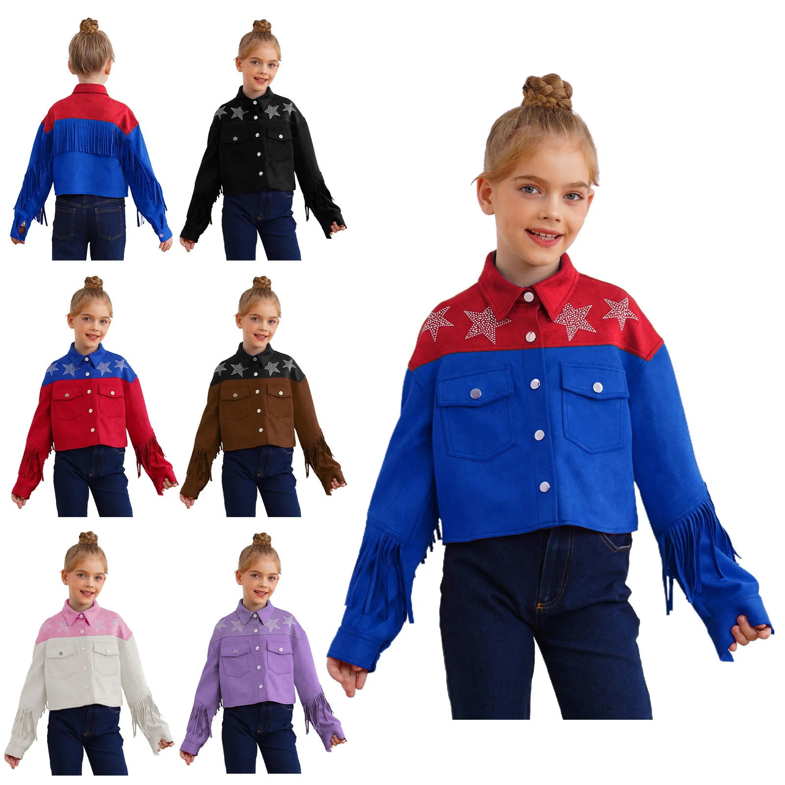Chaqueta vintage de gamuza sintética con borlas para niña - imagen 2