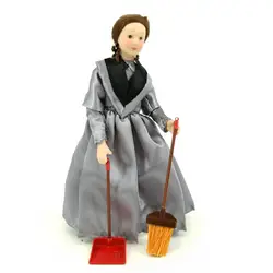 Escoba y recogedor de juguete en miniatura para casa de muñecas