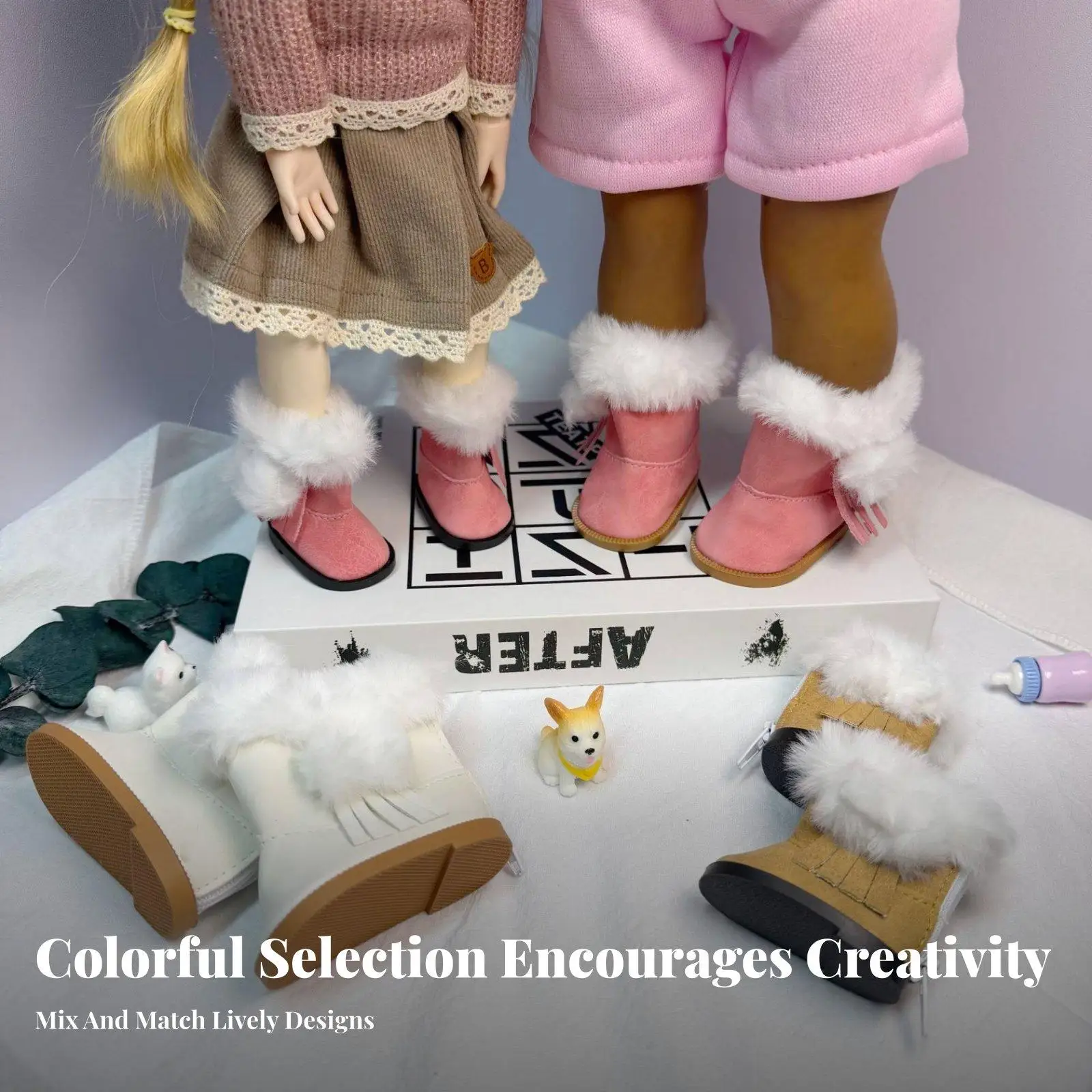 Botines invierno para muñeca en tela y felpa con ribete piel - imagen 5