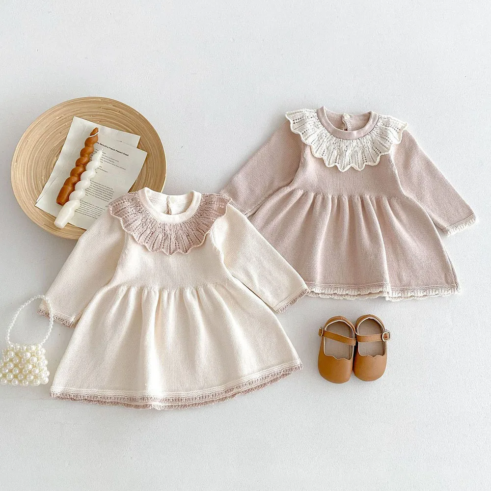 MILANCEL vestido de niña tejido acampanado con cuello hoja de loto - imagen 5