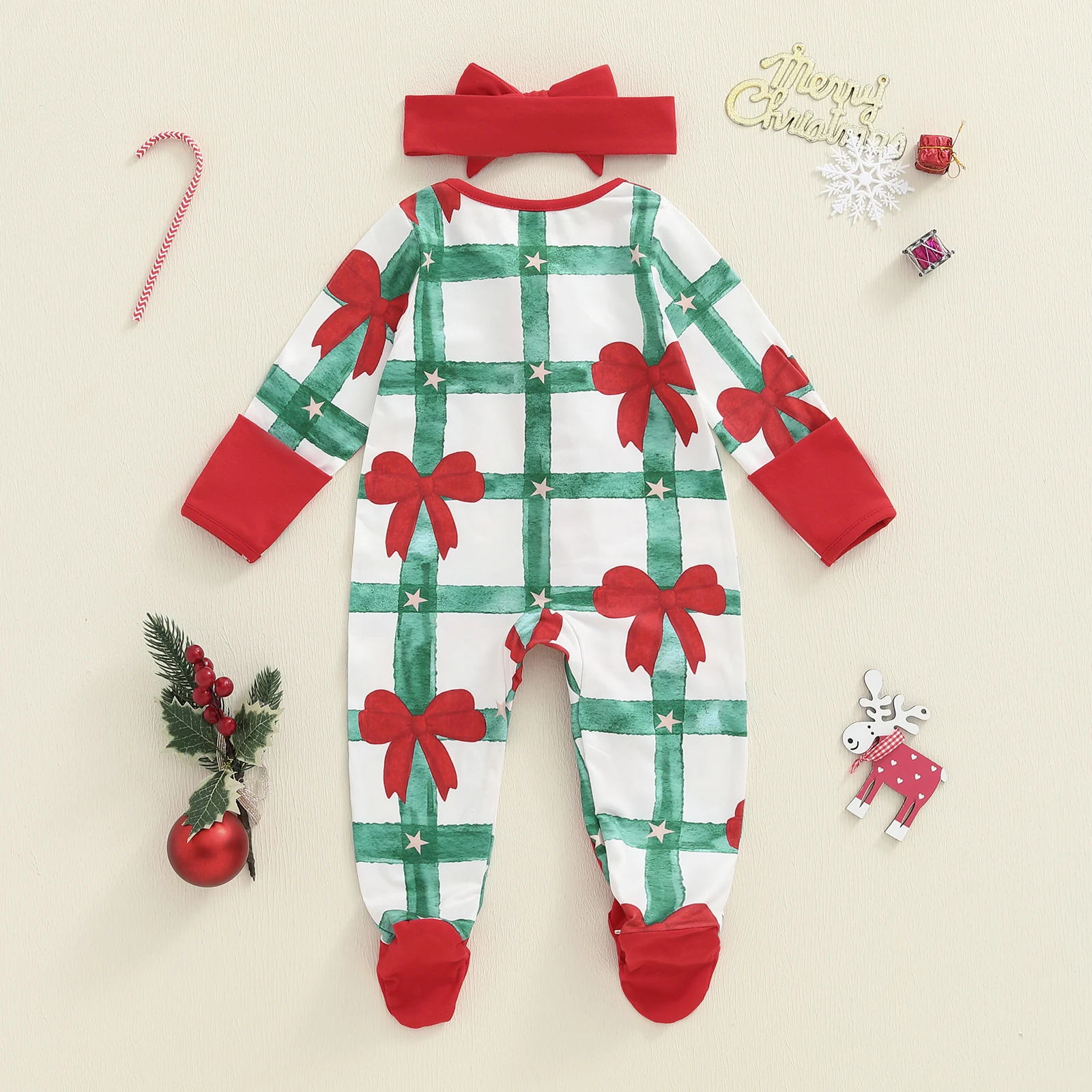 Tregren mameluco de Navidad para bebé niña con lazo y diadema - imagen 2