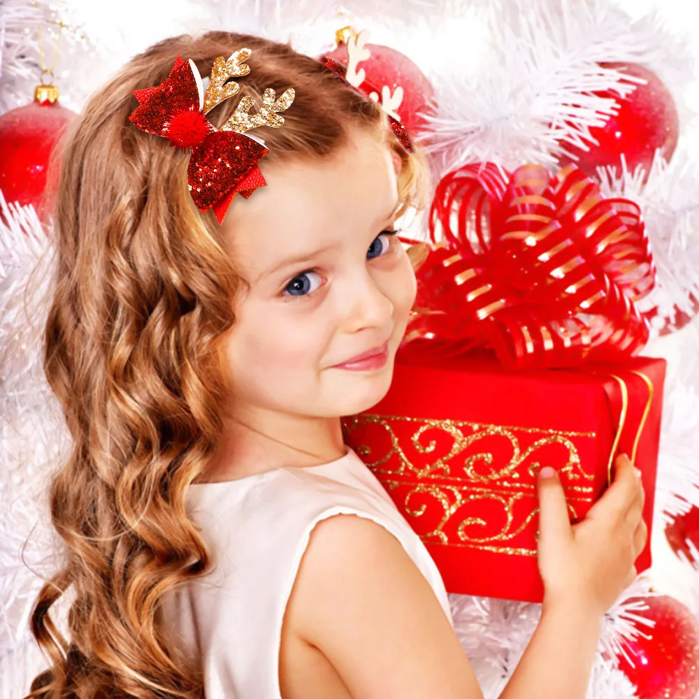 Horquillas navideñas con diseño de astas y brillo para niños