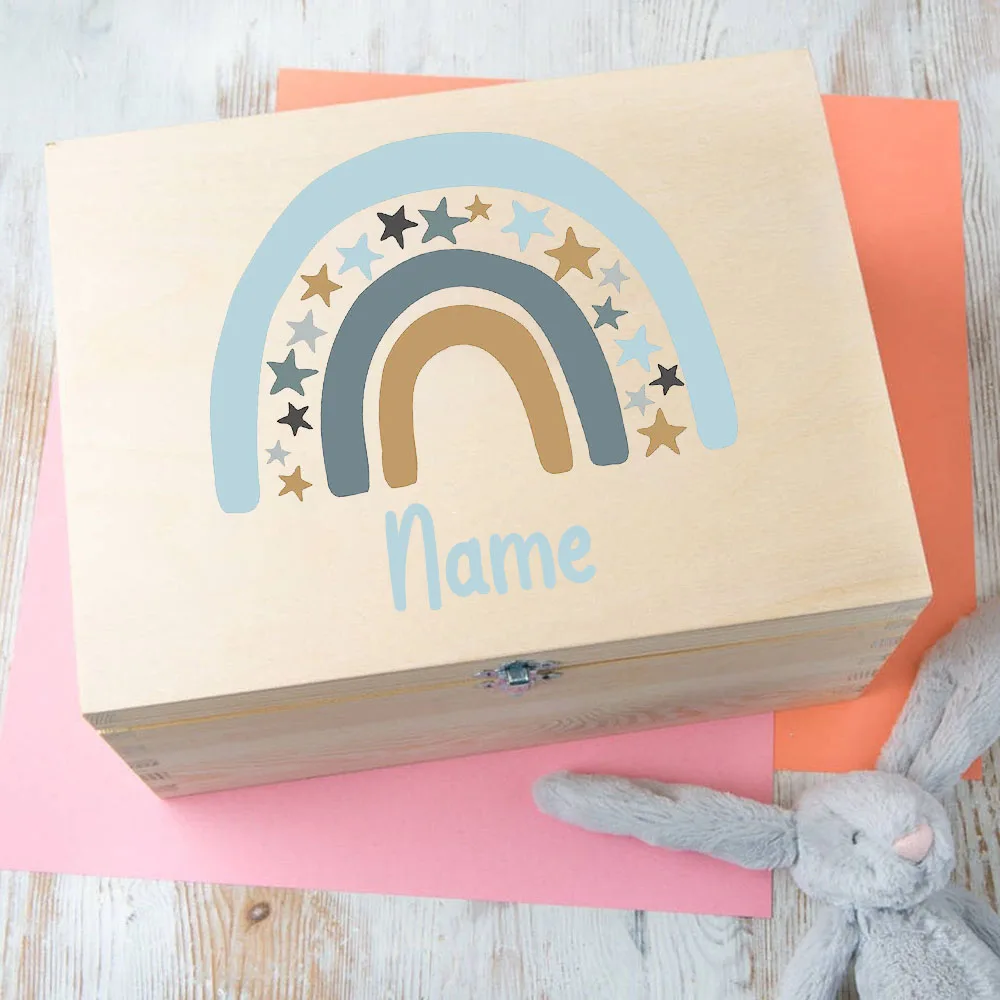 Caja de recuerdos bebé personalizada madera arcoíris - imagen 2