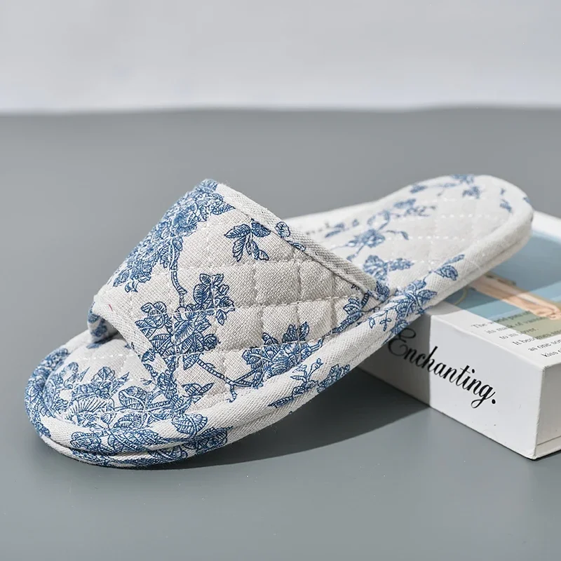 Zapatillas de casa antideslizantes en algodón suave con suela floral