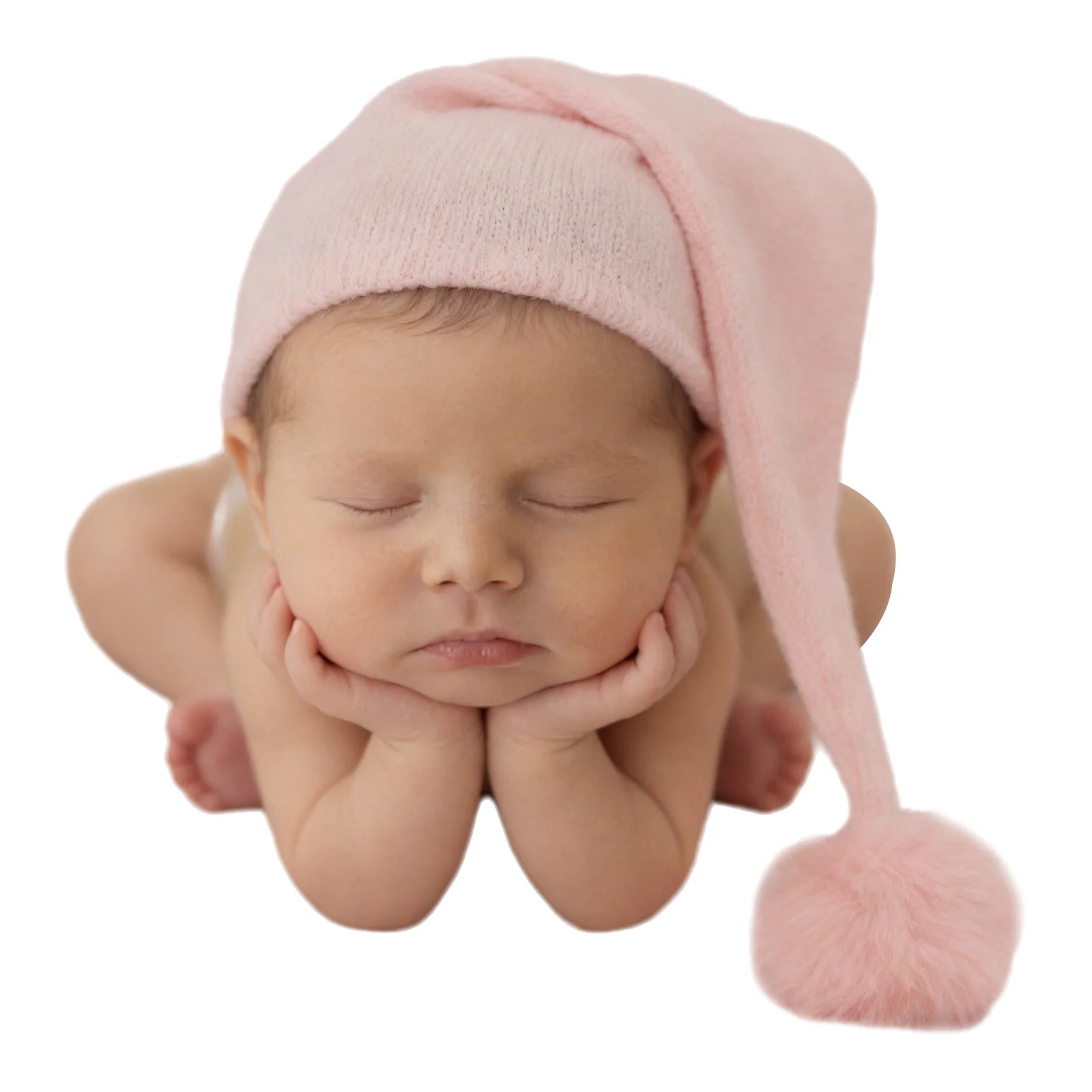 Gorro de punto con borla peluche para bebé, invierno