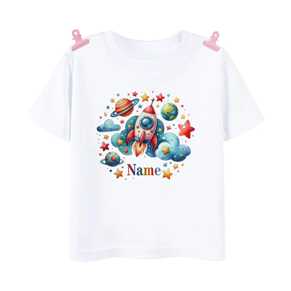 Camiseta de manga corta infantil de algodón con diseño cohete suave - imagen 4