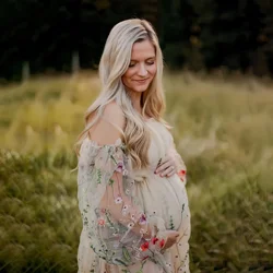 Vestido largo de encaje para fotos de embarazo – Estilo bohemio