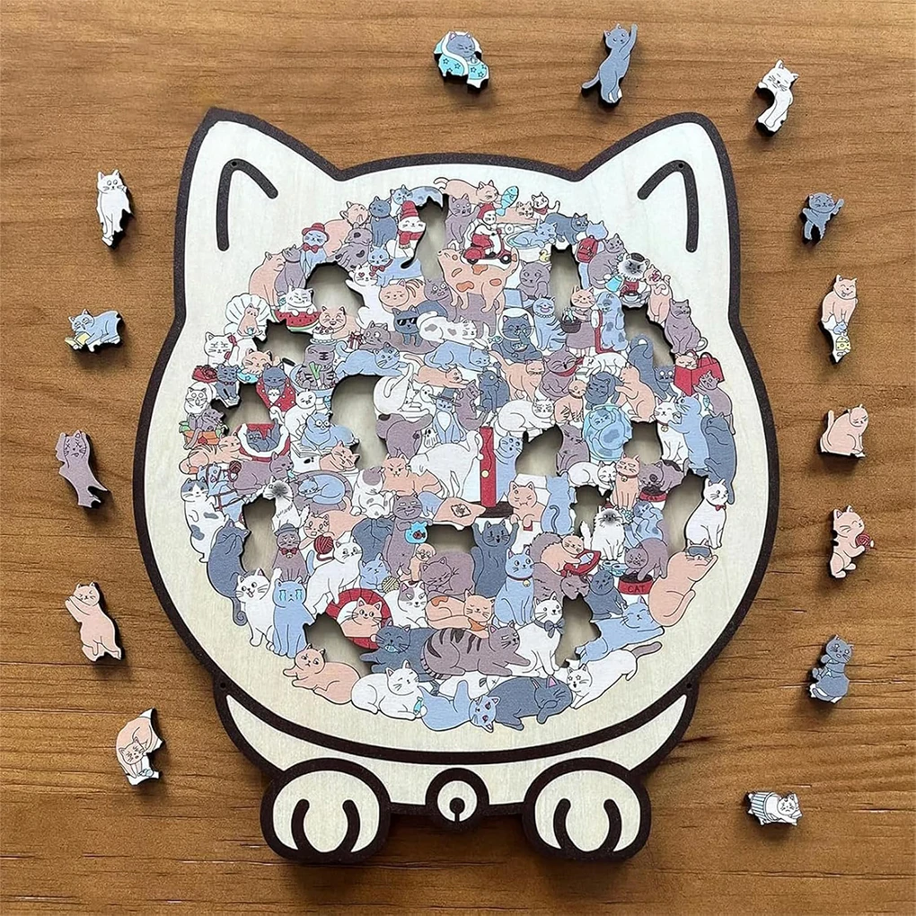 Rompecabezas de gato 3D Montessori de madera apilable - imagen 4