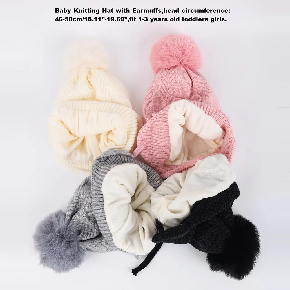 Gorro con orejeras tejido cálido, lazo y pompón para invierno - imagen 4