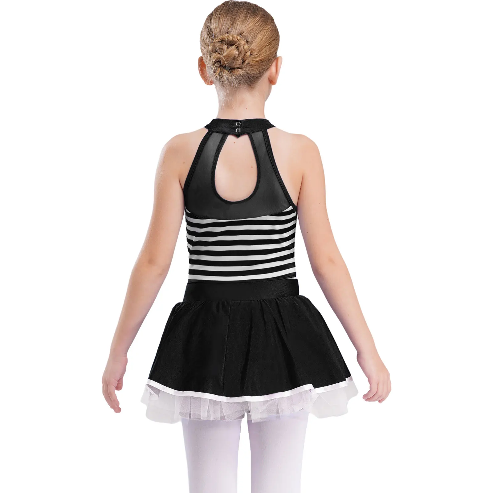 Vestido tutú de ballet de rayas con leotardo de malla transparente - imagen 4