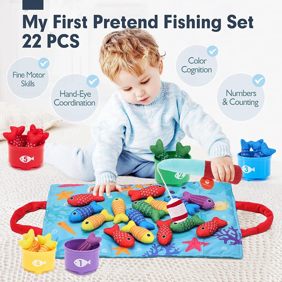 Juguetes Montessori Fish Plus: pesca de tela con tazas apilables - imagen 3