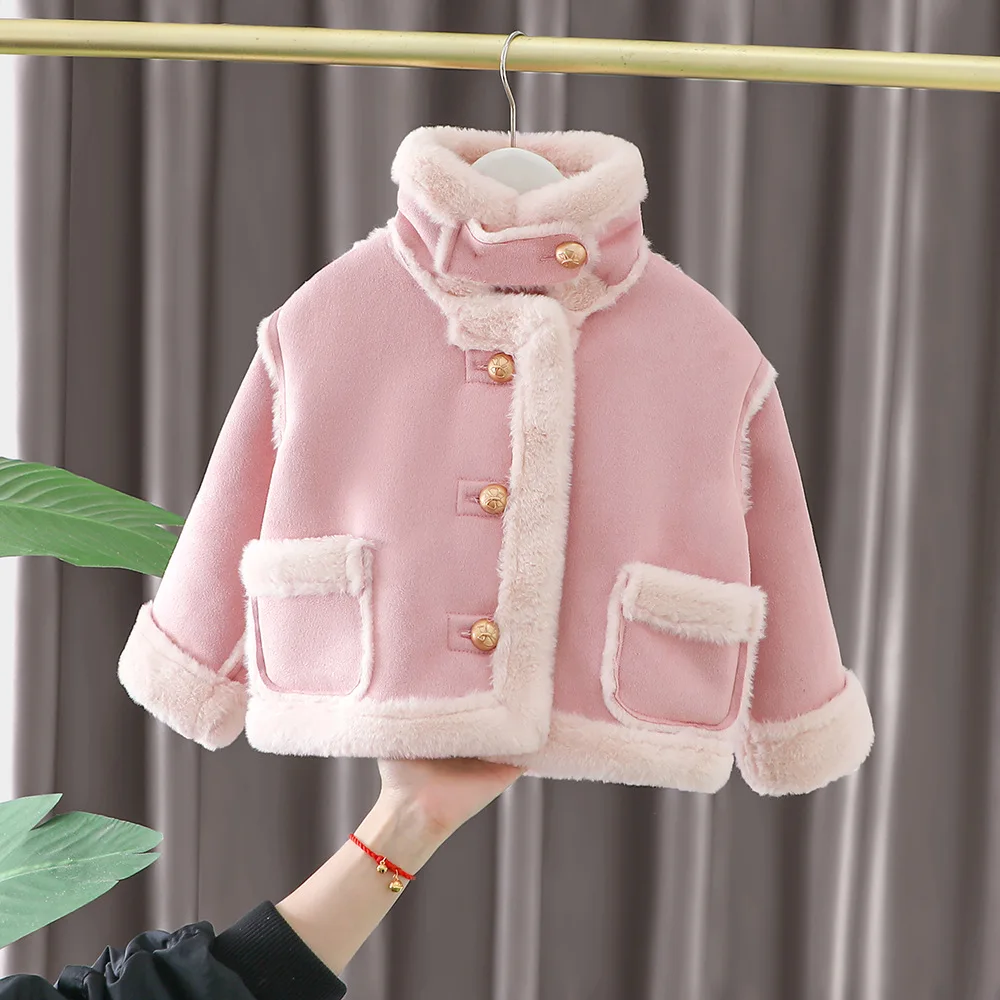 Abrigo de lana tipo gamuza cálido para niño en rosa - imagen 5