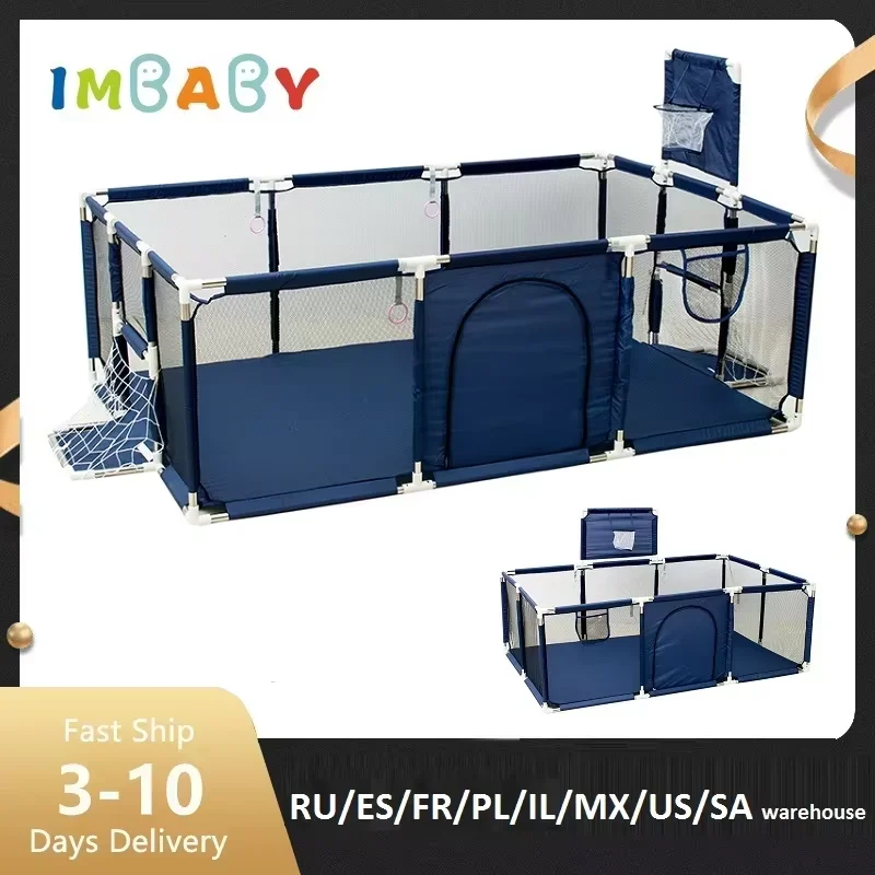 IMBABY Parque infantil corralito con aro de baloncesto para bebé - imagen 3