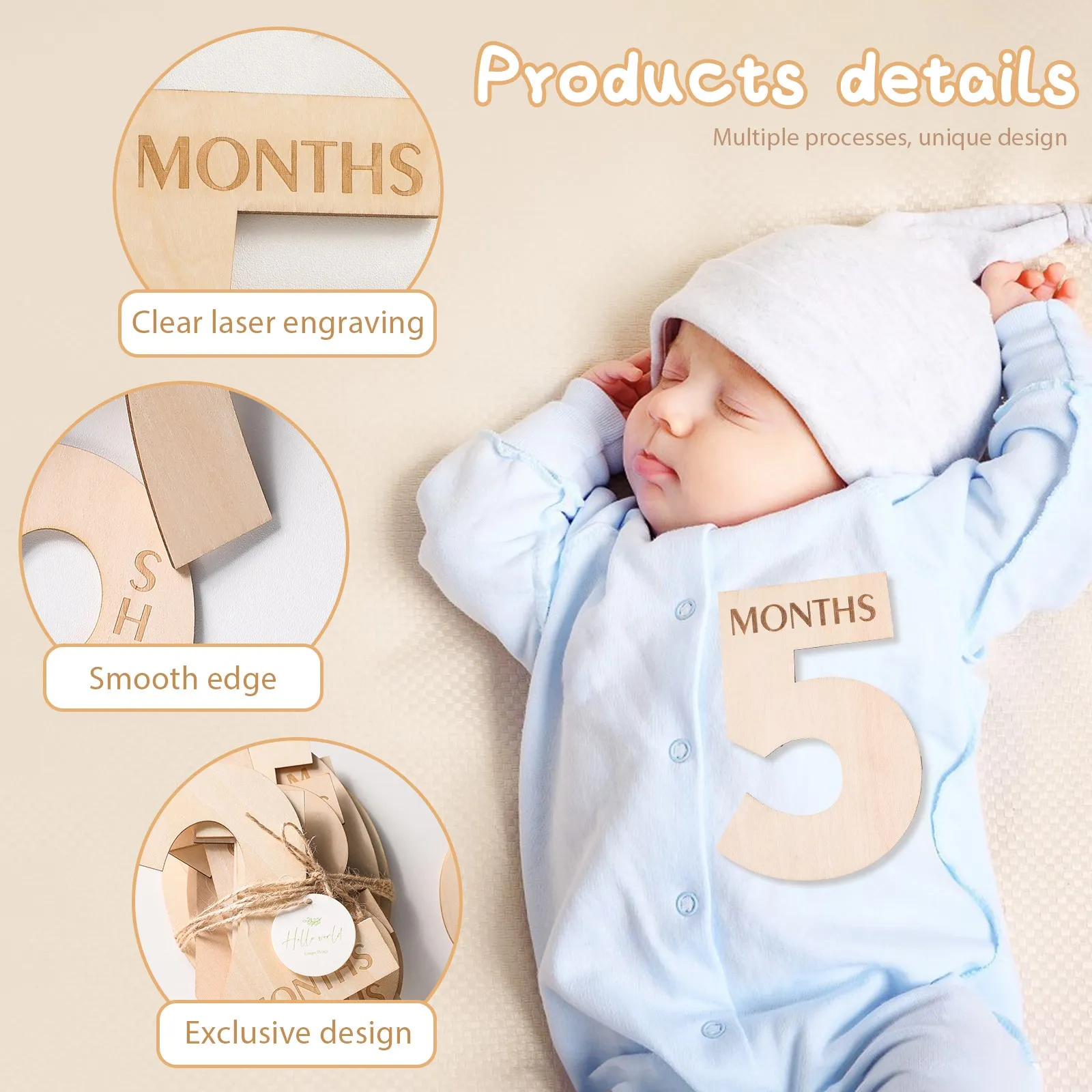 Kit de tarjetas de madera con números del 1 al 12 para bebé