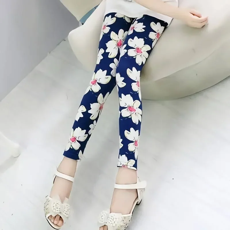 Leggings pitillo de algodón con estampado de flores infantiles