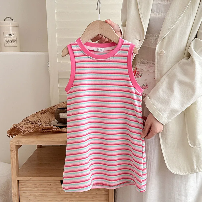 Falda tipo chaleco para niña – Estilo coreano rayas verano - imagen 5