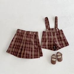 Mono vintage a cuadros con cintura elástica para bebés y niños