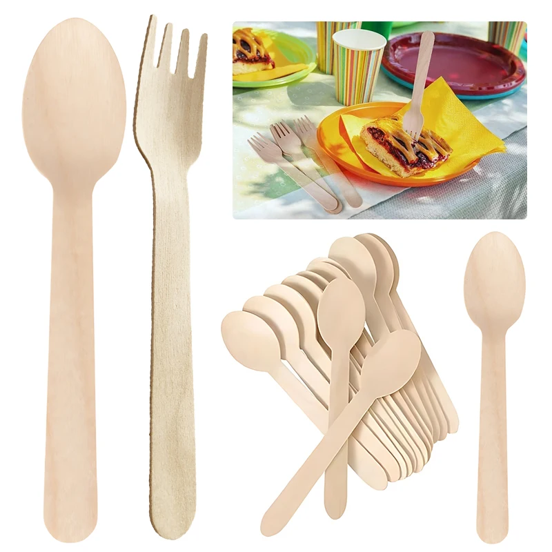 ZYF cubiertos de madera desechables para merienda campestre y fiestas - imagen 2