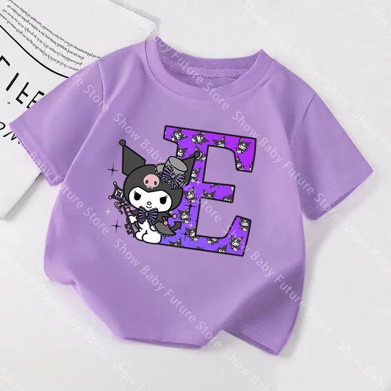 Camiseta Kuromi morada para niña, manga corta de verano