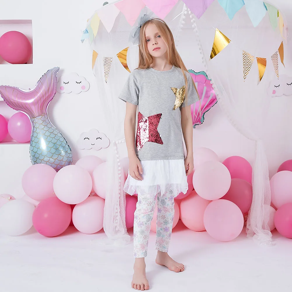 DXTON Camiseta de algodón para niña con lentejuelas en estrellas - imagen 2