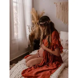 Vestido de embarazo en lino y algodón con cordón cintura