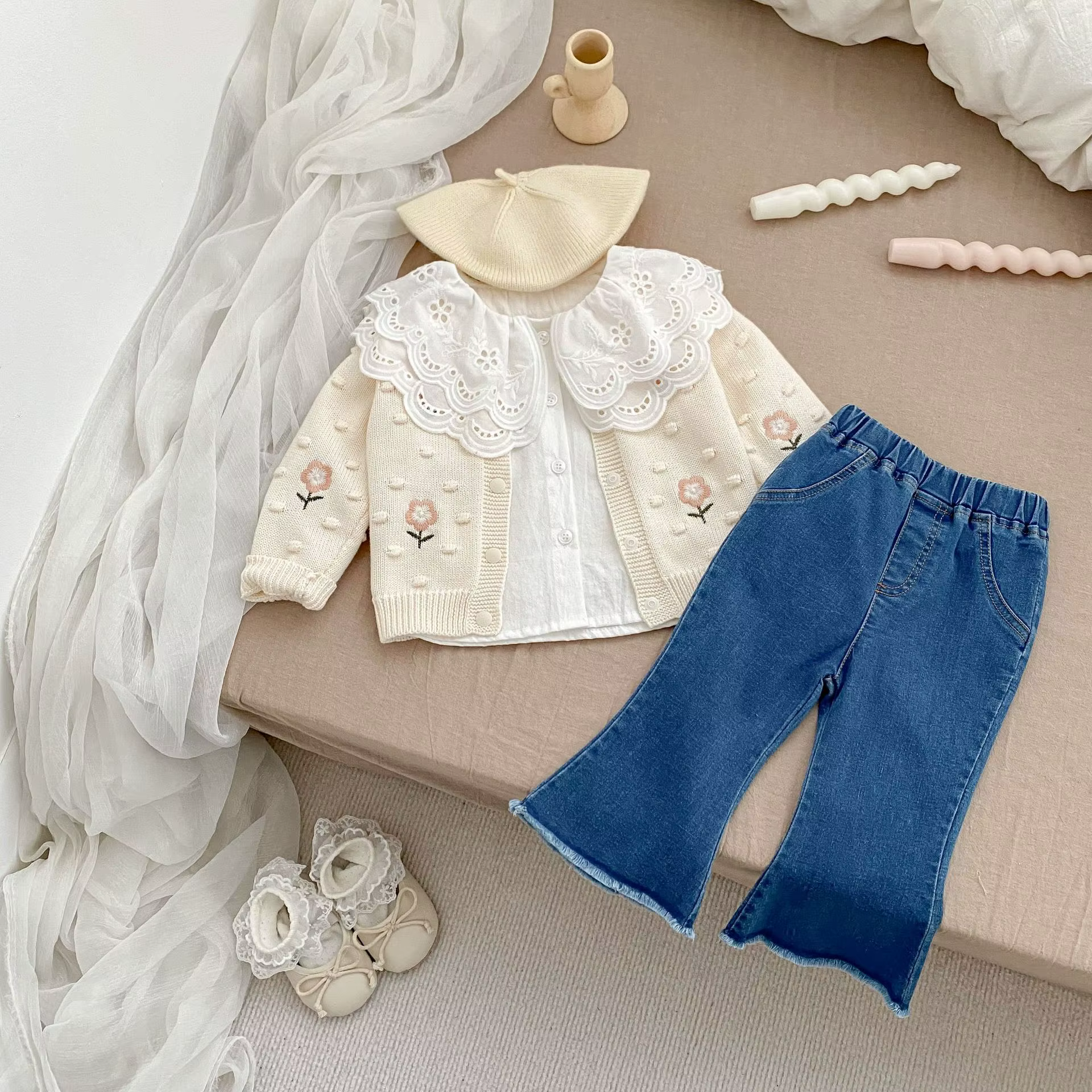 Milangel Blusa de encaje doble capa para niña pequeña - imagen 3