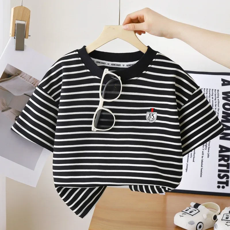 Camiseta a rayas de verano transpirable para niños y niñas
